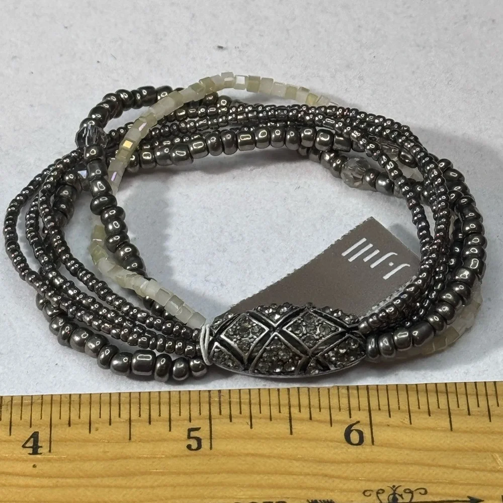 J Jill Hematite Marquisite Beaded Stretch Statement Bracelet - Picture 5 of 9